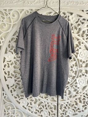 Under Armour HeatGear Mens Grey Athletic T-Shirt Large Loose Fit UA Logo